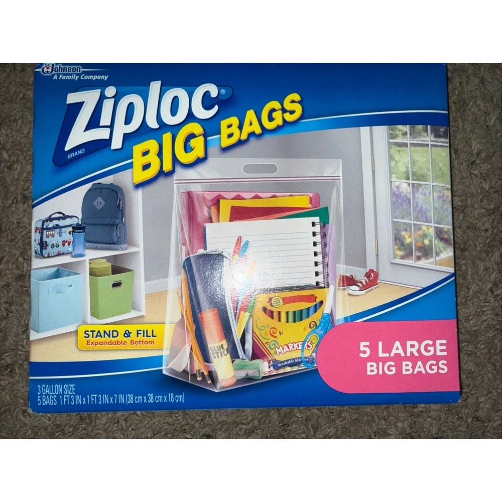 Ziploc Big Bags Large Size 3-Gallon Heavy‎ Duty Zipper Storage 15